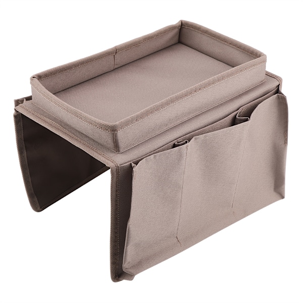 Sofa Armrest Hanging TV Remote Control Organizer Couch Storage Bag with Cup Holder Tray(Brown)