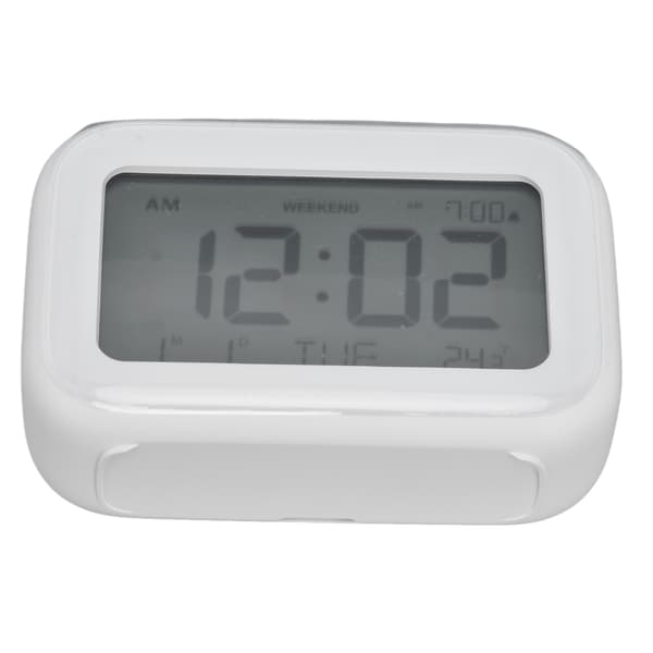 Mini digital väckarklocka med LCD-skärm, snooze-funktion, 12H 24H-format för sovrum, resor, kontor, vit