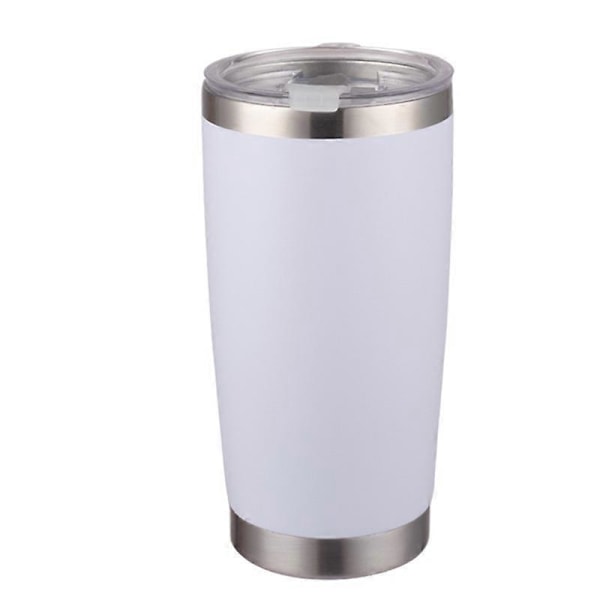 20 oz, termosmugg i rostfritt stål för utomhusbruk, vakuumisolerad kaffekopp, med lock (vit)