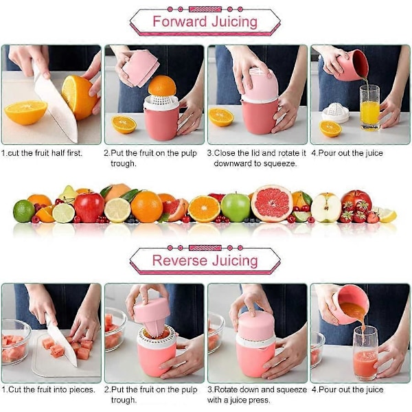 Manuel Juicer, Manuel Juicer med Dobbelt Funktion, Citron/Lime/Appelsin/Grapefrugt Juicer - Pink