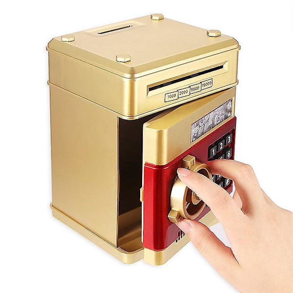 Elektronisk ATM Spargrisa för Barn Guld Färg Automatisk Rullning Papperspengar Kontanter Mynt Sparlåda
