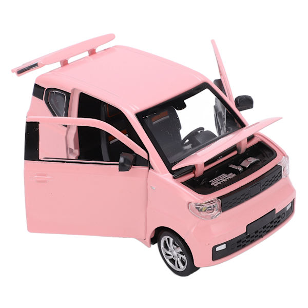 MINI EV -automalli 1/24 seoslejevalettu pienoismalli, vetämällä taaksepäin toimiva leluauto kattokattavalla matkalaukulla, lapsille yli 3-vuotiaille, vaaleanpunainen