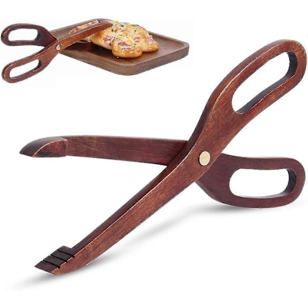Trätång för Mat, Salladstång, Kreativ Sax Mat Tång Trä Köksredskap Idealisk För Grillning Bröd Sallad Dessert Bakverk (25x18.5cm)(brun)(1st)