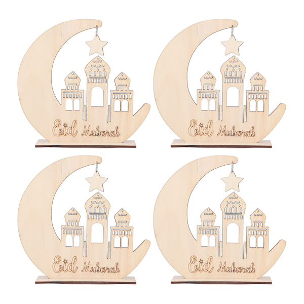 4 set Eid Mubarak träplakett prydnad utsökt detalj Ramadan dekoration hänge för hem dekorationer DIY hantverk
