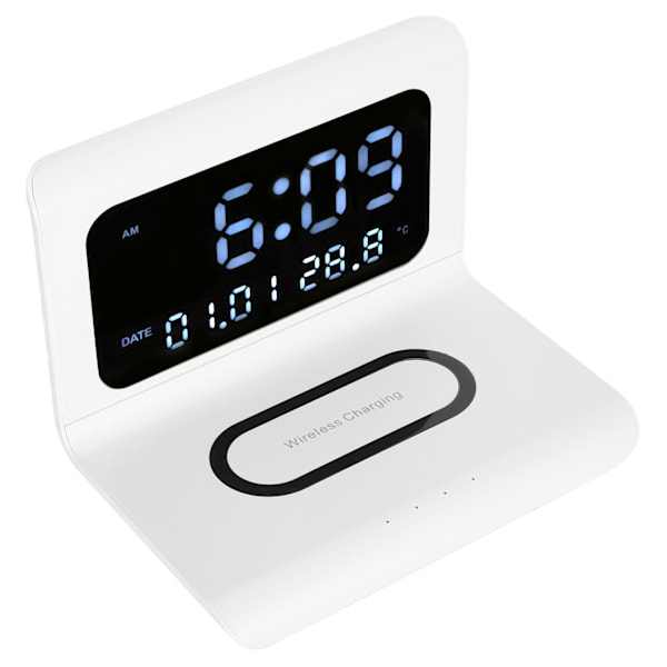 Ur trådløs oplader digitalt vækkeur multifunktion elektronisk skrivebords kalender vækkeur