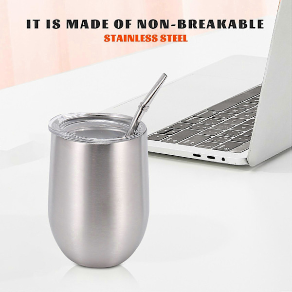 Yerba Mate Gresskar Tekopp Sett 12Oz, Rustfritt Kaffe Vannkopp, Sølv