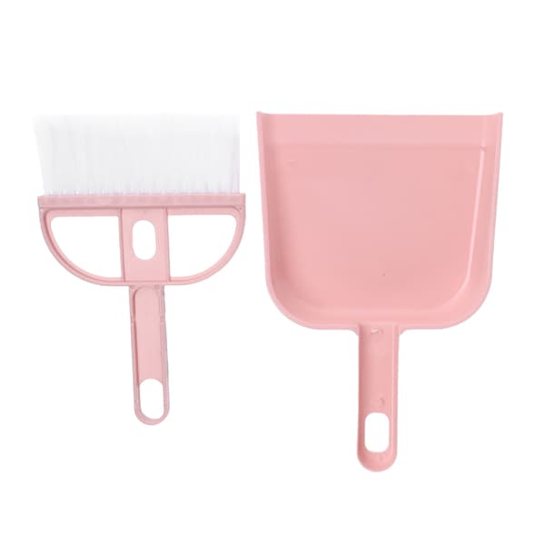 2 STK Sæt Lille Kost og Fejebakke Sæt Multifunktionel Plast Mini Håndkost Fejebakke til Skrivebord Pink
