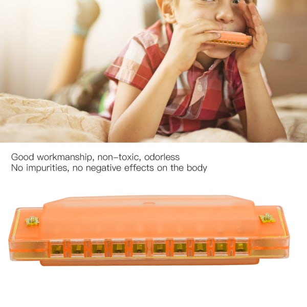 Laadukas kestävä 10 reikää 20 sävyinen muovinen läpikuultava huuliharppu lahja lapsille (oranssi)