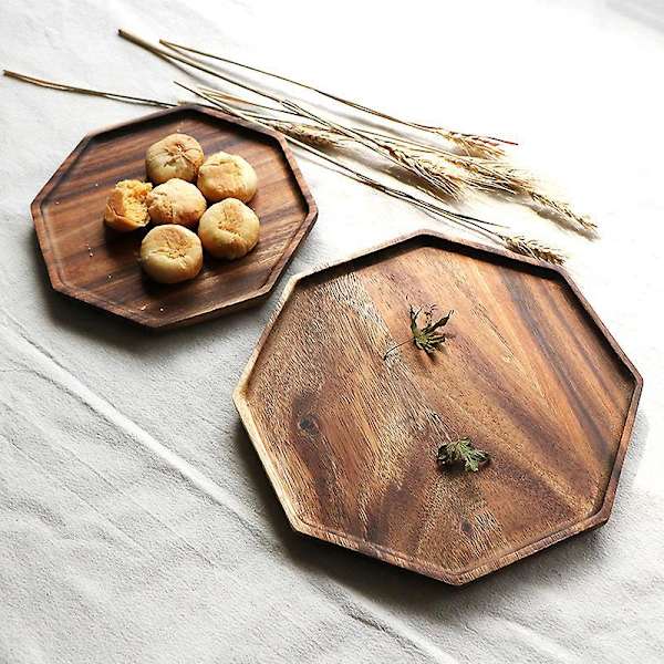 Akatsia-puusta valmistetut tarjoilualustat - 2 kpl setti | Oktagooni ja neliö | Leivälle, charcuterie-leikkeleille, hedelmille, juustolle
