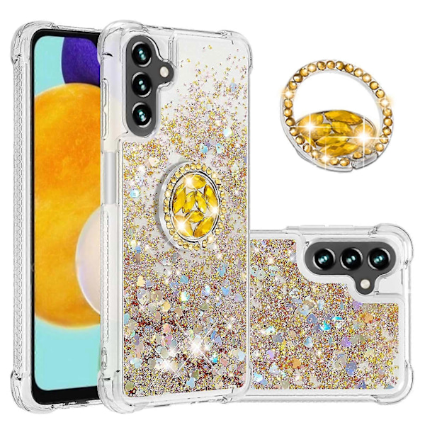 Samsung Galaxy A34 5g Puhelin Kotelo - Yb Quicksand Series-7 Iskunkestävä Suojus Nestemäisellä Hiekalla Tpu:lla ja Sormuksella Kultaiset Sydämet