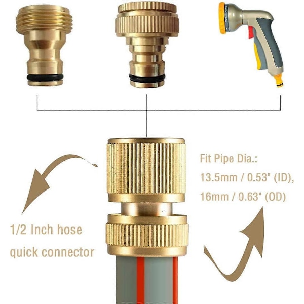 Messing Slange Hurtigkoblinger, 13 mm (1/2') og 15 mm (5/8\") Slangekobling - Pakke med 4