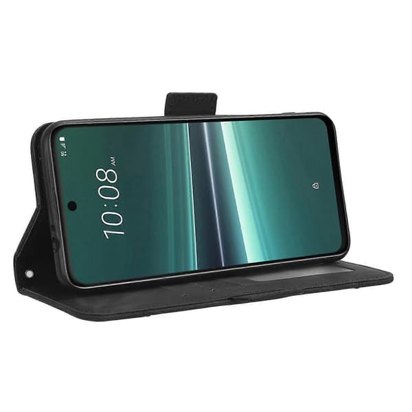 Til HTC U23 Pro 5G PU-læder telefoncover med flere kortpladser og stativpung Black