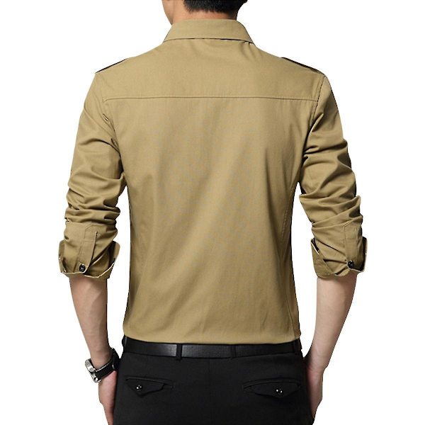 Avslappet, slim fit bomullsskjorte for menn S Khaki