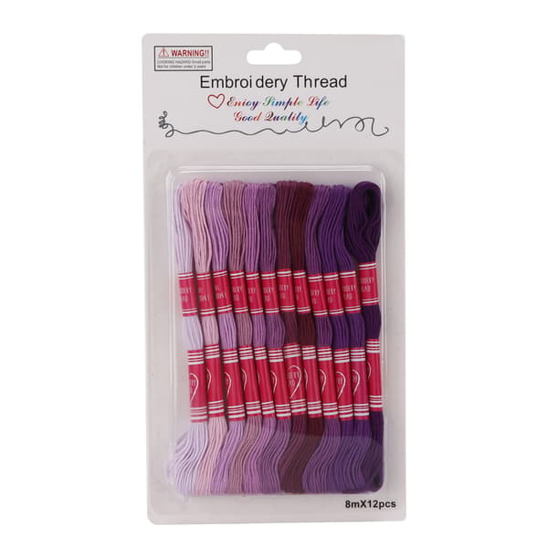 12 stk. broderitråd, gradient, lyse farver, polyesterline til broderielskeres gruppe-håndarbejde (lilla serie)