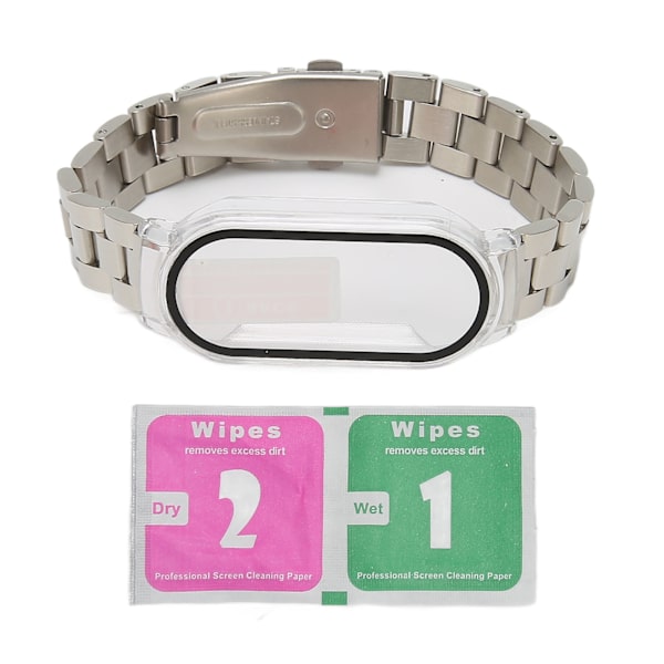 Watch Armband Easy Adjust Fullt skydd Rostfritt stål Ersättningsrem för Mi Band 7 Silver