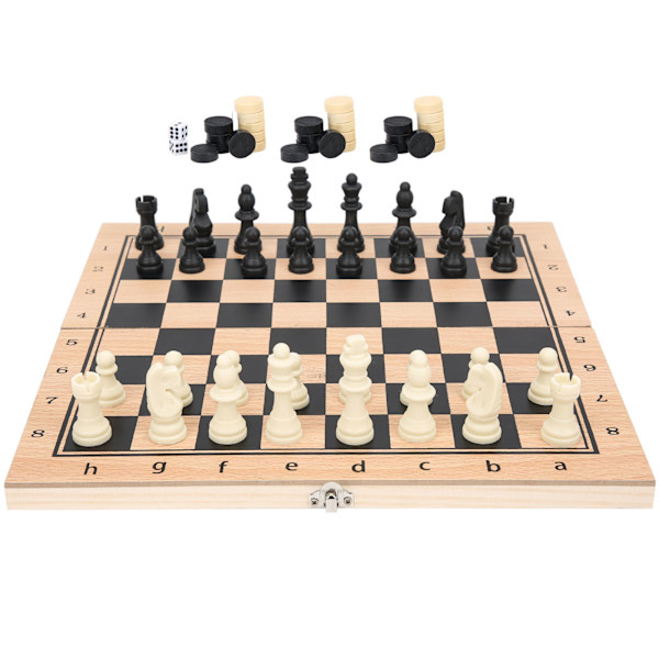 3-i-1 Trä Schack Dam Backgammon Fällbar Bärbar Interaktiv Schackbräde LeksakM 29 x 29cm / 11.4 x 11.4in