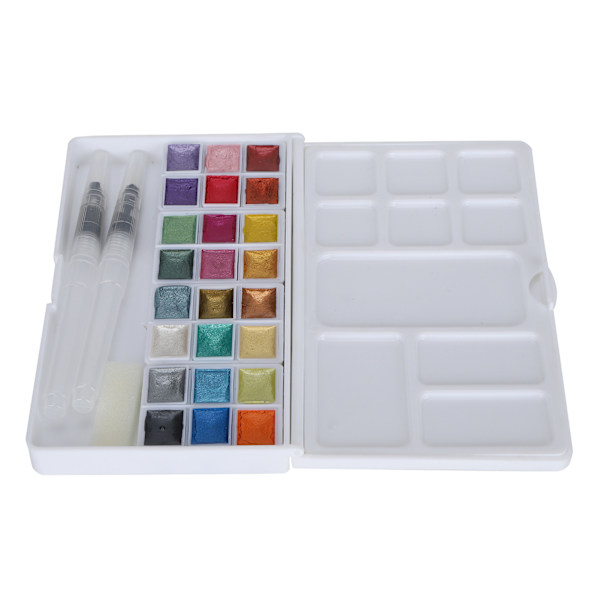 Set Hem Utomhus Ljus färg Pärlemorfärg Akvarellpigment med Box24 färger Pärlemorfärg