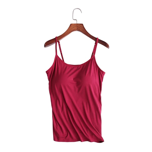 Camisole Tank Top with Built-in Bra for Women - Wine Red, 2XL