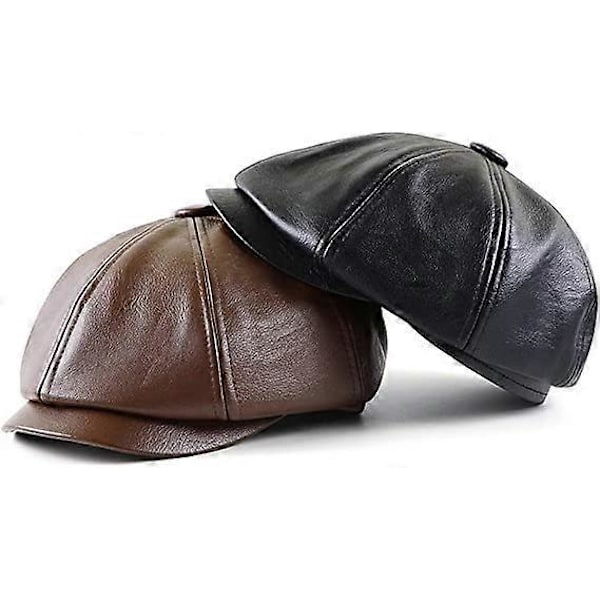 Herr Basker Hatt Gatsby Platt Läder Newsboy Kepsar Brun