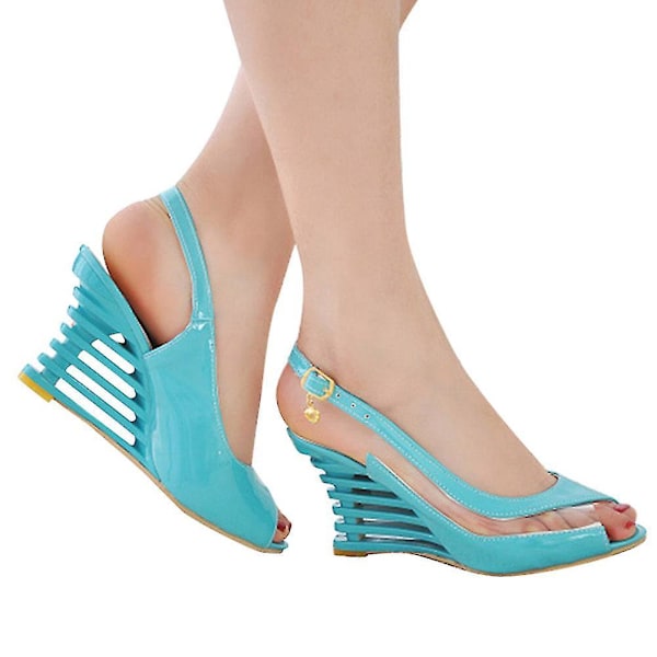 Kilsandal med peep toe och platt spänne34 Blå