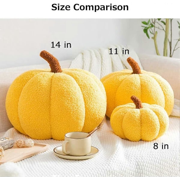Teddy Fleece Pumpa Prydnadskuddar Söta 3D-formade Kuddar Halloween Heminredning (8 tum, Mörk Orange)