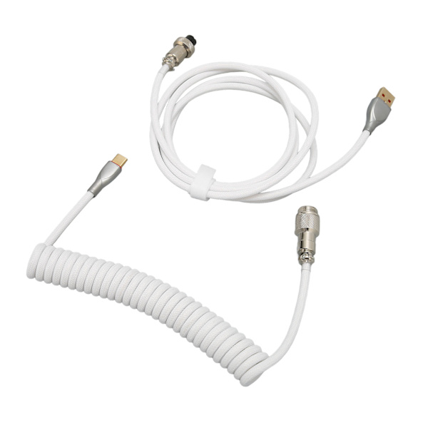 Mekaaninen näppäimistön kaapeli Double Sleeve Custom Kelattu irrotettavalla metallilla Aviation USB C - USB A Keyboard Aviation -liitin Valkoinen