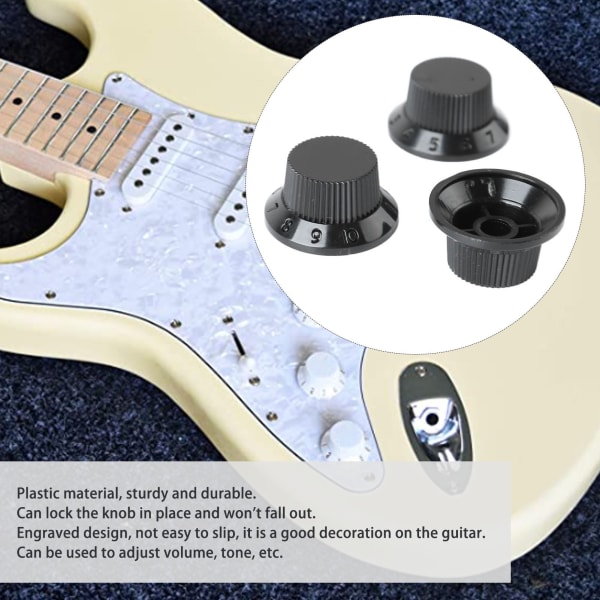 Gitarkontrollknappsett - 1 Volum 2 Tone - Topp Plast - Svart Black