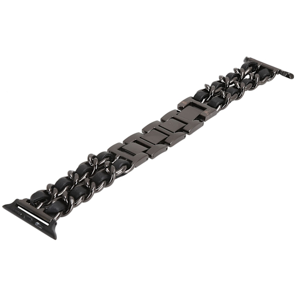 Armband i rostfritt stål och konstläder för IOS Watch 6 Svart+Svart 38/40mm