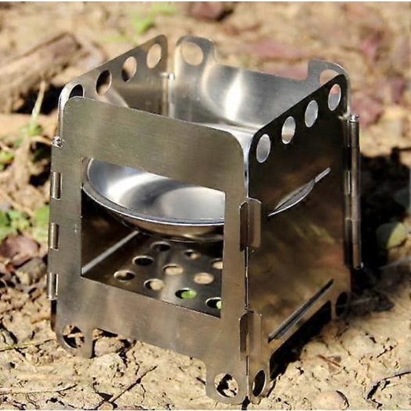Dww-Campingkamin och Lätt Träkök Rostfritt Stål Bärbar Spritkök Solidifierad Utomhusmatlagning Picknick Grill Camping