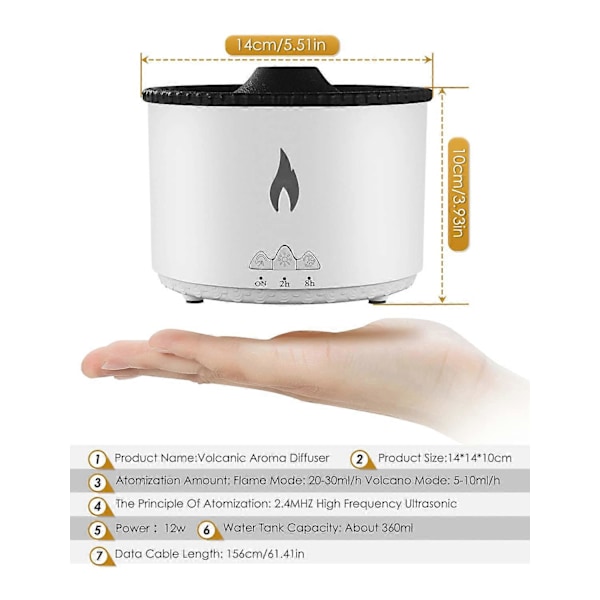 Vulkan Luftfukter, Jellyfish Mist Flame Diffuser for Soverom Hjem og Kontor, Pulserende/Kontinuerlige Moduser, 360ml Britisk Standard Plugg