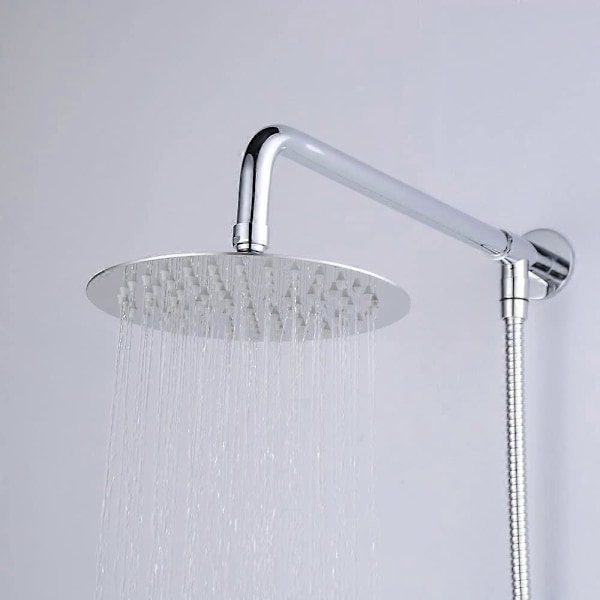 25 cm Veggmontert Regndusj Rund Dusjhode Med Dusjarm Dusjslange Rustfritt Stål Krom Finish