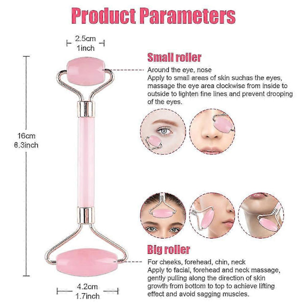 Lämplig Naturlig Ros Resin Roller Gua Sha Set Guasha Skrapa Ansiktsroller Massager Ansiktslyftande Slimmande