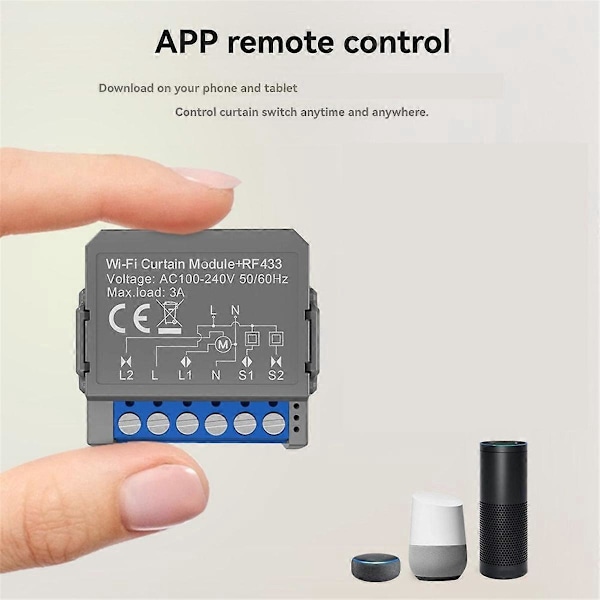 2 stk. Tuya WiFi Smart Gardin Switch Modul med RF433 Fjernbetjening