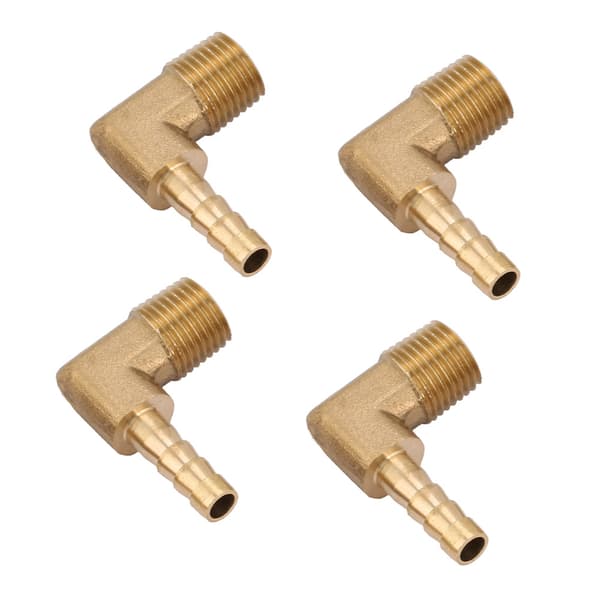 4 stk. Messing Han Gevind Albue Slangehale Barb Connector Fitting G1/4\" 6mm