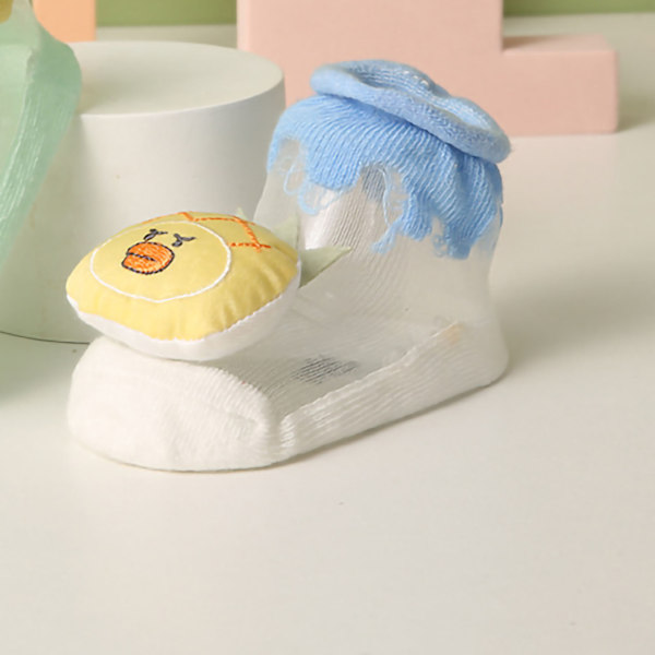 Baby Ankle Socks Bomull Förhindra Glidning Cartoon Söta Ultra Tunna Strumpor för Nyfödda Barn Blå Gul 0 till 6 Månader