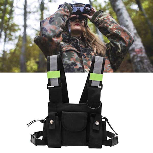 Brystsele Riggveske Streetwear Vest Walkie Talkie Radioholder Brystlomme for utendørs redning Public Security Svart med reflekterende stripe