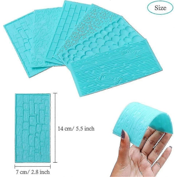 Präglingsmatta Fondant Textur Prägling Bakform Tårtdekoration Gipsform Trädbark Tegelvägg Textur Dekoration För Tårtkanter 6st