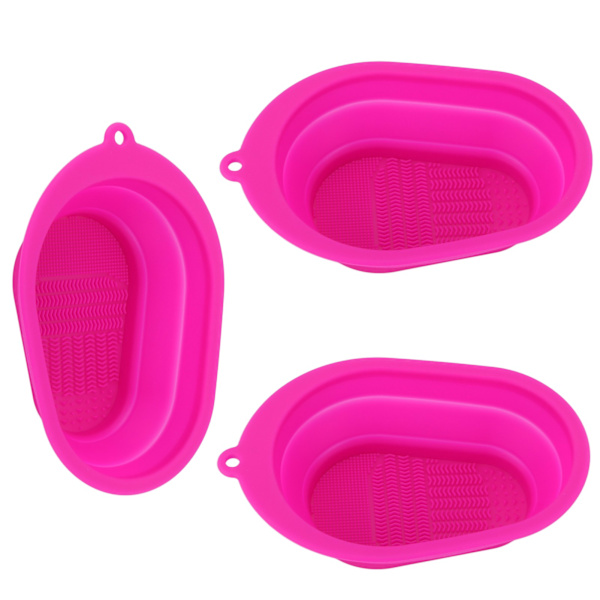 3 stk Silikonsminkebørste Rengjøringsskrubb Matte Bærbar Foldbar Sminkebørste Rengjøringsskål Rose Red