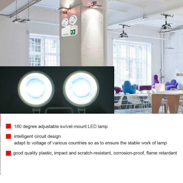 2W dubbel lamphuvudutgång 9 lysdioder nödljus 110‑220V EU-kontakt