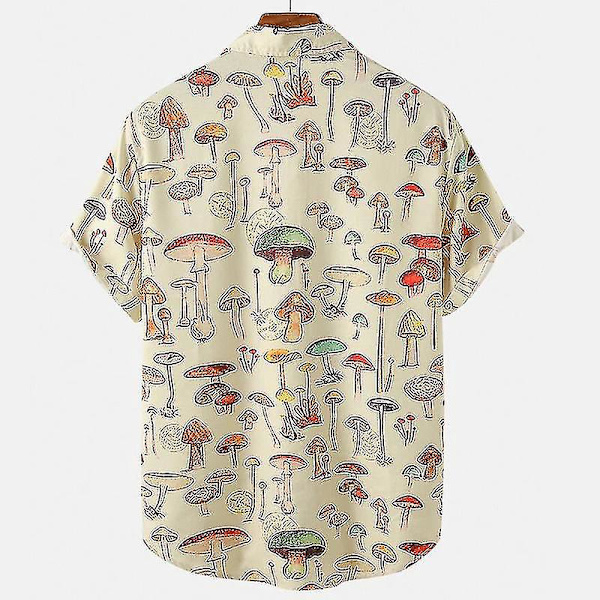 Färgglad svamptryck Hawaiian skjorta - Herr sommar casual kortärmad krage topp XXL