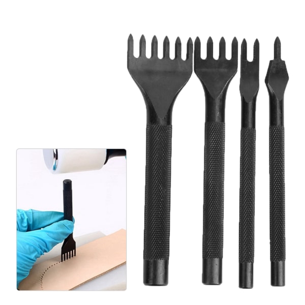 4 stk. Prong Mejsel Kit Læder Craft DIY Tool Sort galvanisering Læder Craft Mejsel 5 mm