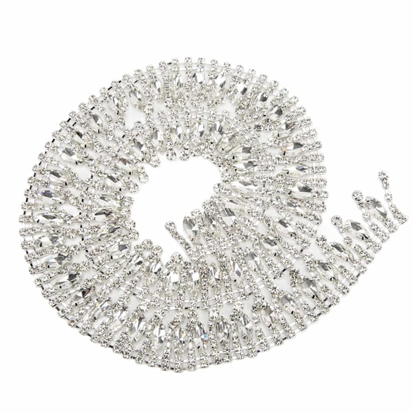 Rhinestone Trim 1yd Lang Fadeless Elegant Utsøkt Kvast Design Bred Applikasjon Rhinestone Frynser Hvit Rhinestone På Sølv