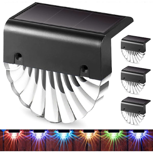 Solcellsdrivna Trädgårdslampor Utomhus, LED Vägglampor Utomhus, 4-pack Varmvitt + RGB Färger, Solcellsstaket