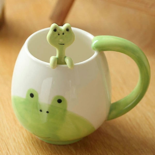 Hauskat sammakkokupit Söpöt kahvikupit Sammakkokupit Keramiikka Lusikoilla ja lasinalusilla 420ml Kahvikupit Sammakkokupit Espresso Kahvikupit Cappuccino Kupit Syntymäpäivä