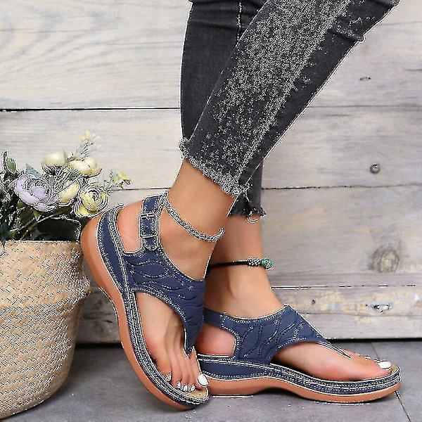 Ortopediska Dam Sandaler Casual Platta Flip Flops Låg Kil Sandaler Marinblå UK5 (EU38)