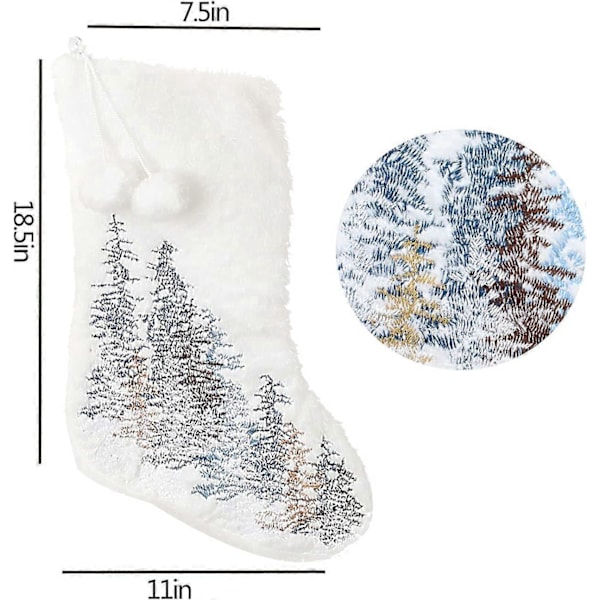 2 kpl 46 cm valkoisia joulusukkia, tekoturkista lumikuvioisia joulusukkia, takkaan ripustettavia sukkia perheen joululomalle