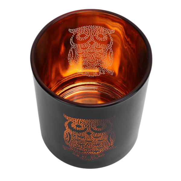 Glasvotivljusstake Natt Uggla Hållbar Luktfri Svart Glas Romantisk Tealight Ljusstake för Hemmakontor Bar