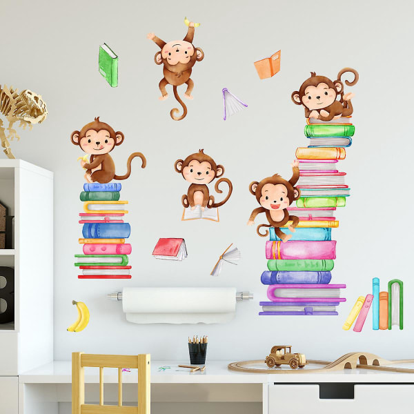 Monkey Wall Decals - Sjov og legende dyrevægklistermærke til børn - Perfekt indretning til babyværelse og børnehave
