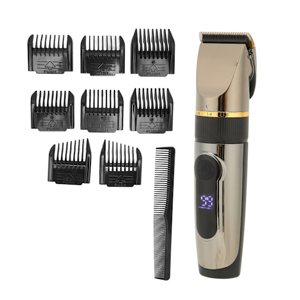 USB-hårklippare LCD Vattentät 2200mAh Litiumbatteri Hårtrimmer med 8 st Guide Comb