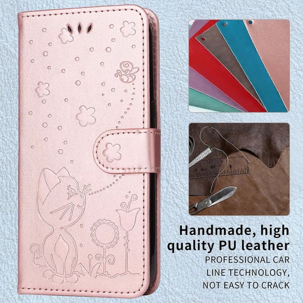 Compatible Leather Wallet Case for Samsung Galaxy A56 5G, Cat and Bee Pattern, Phone Case with Stand Grey